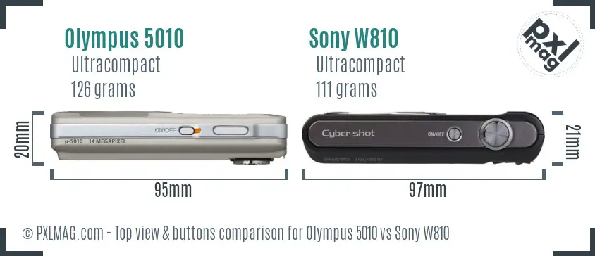 Olympus 5010 vs Sony W810 top view buttons comparison