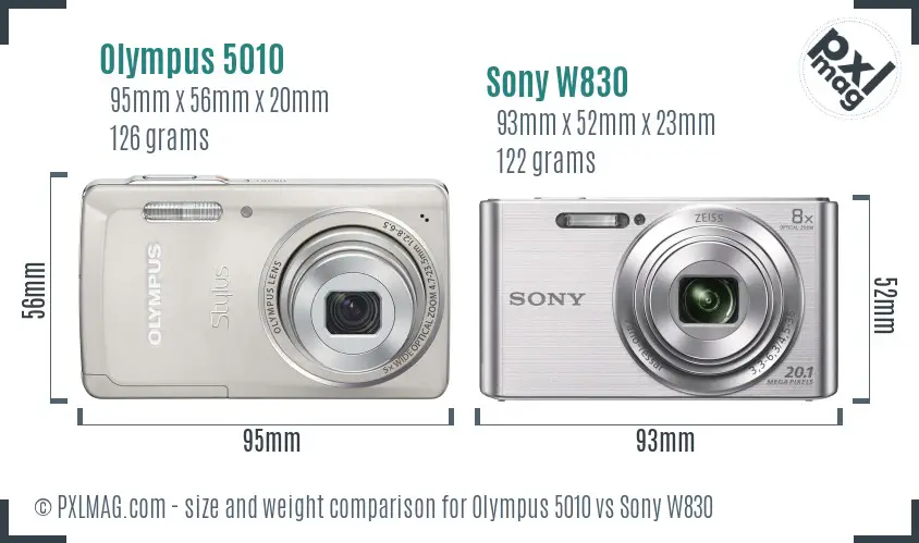 Olympus 5010 vs Sony W830 size comparison