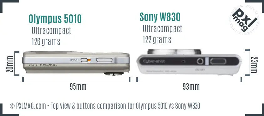 Olympus 5010 vs Sony W830 top view buttons comparison