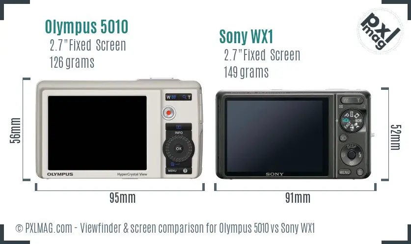 Olympus 5010 vs Sony WX1 Screen and Viewfinder comparison