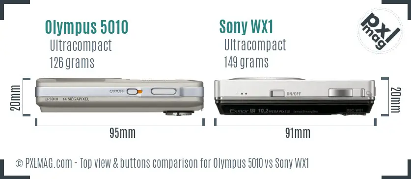 Olympus 5010 vs Sony WX1 top view buttons comparison