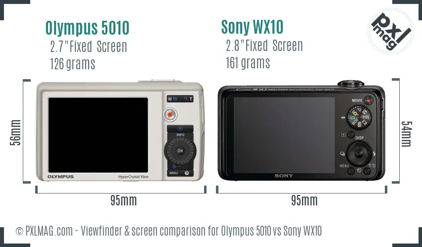 Olympus 5010 vs Sony WX10 Screen and Viewfinder comparison