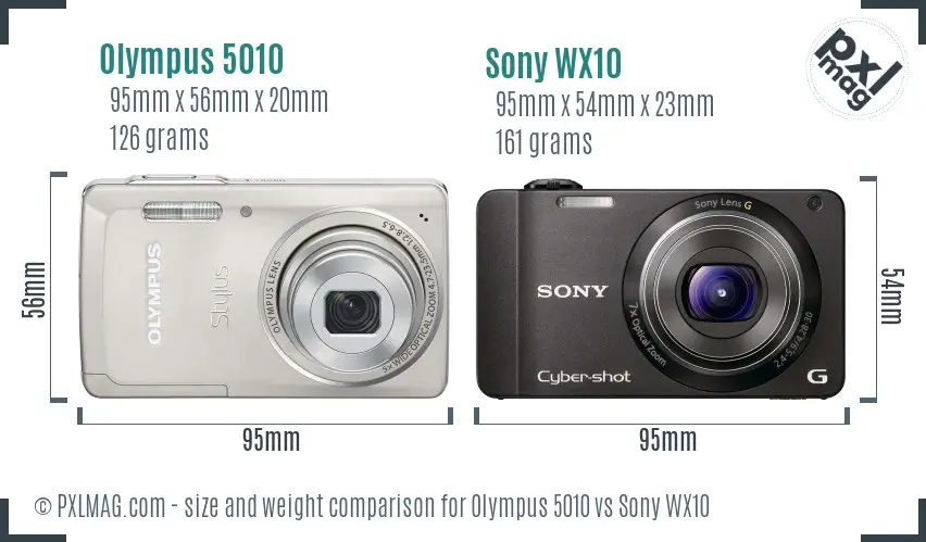 Olympus 5010 vs Sony WX10 size comparison