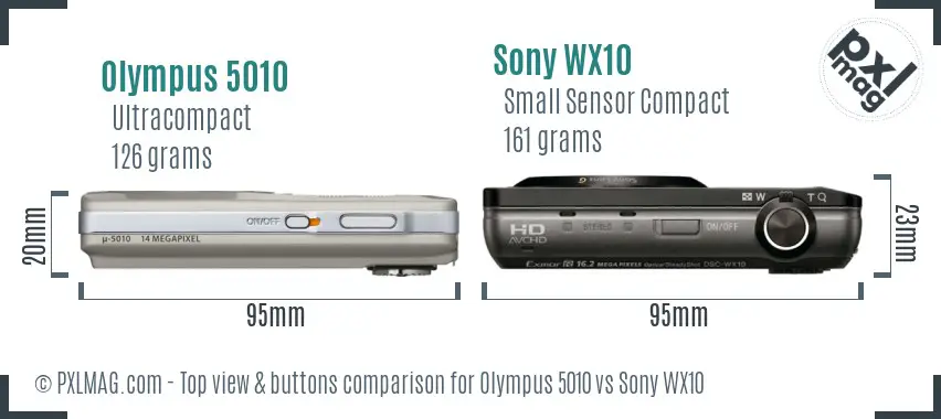 Olympus 5010 vs Sony WX10 top view buttons comparison