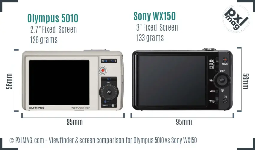 Olympus 5010 vs Sony WX150 Screen and Viewfinder comparison