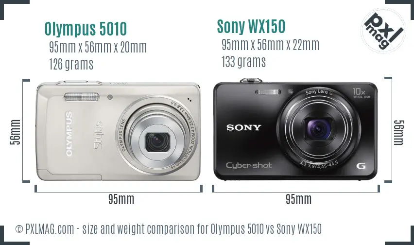 Olympus 5010 vs Sony WX150 size comparison