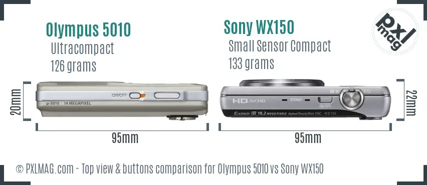 Olympus 5010 vs Sony WX150 top view buttons comparison