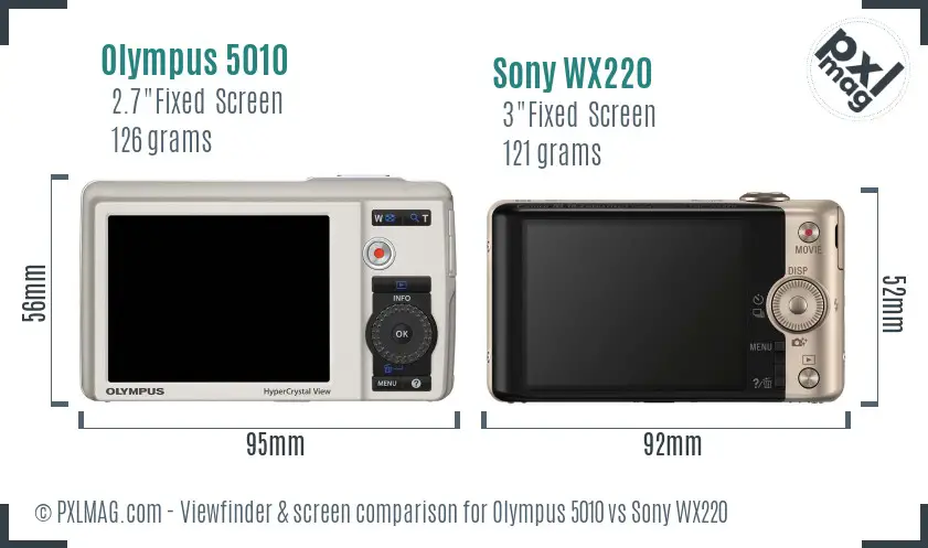 Olympus 5010 vs Sony WX220 Screen and Viewfinder comparison