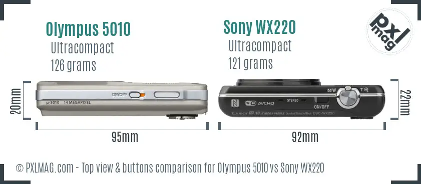 Olympus 5010 vs Sony WX220 top view buttons comparison