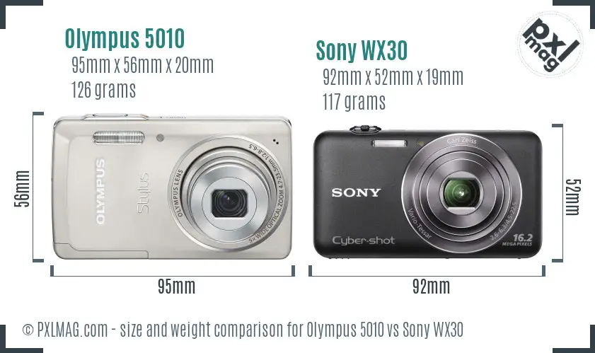 Olympus 5010 vs Sony WX30 size comparison Olympus 5010 vs Sony WX30 size comparison