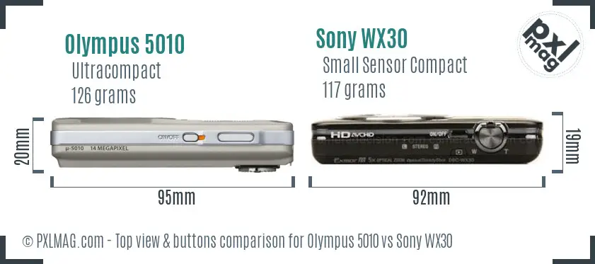 Olympus 5010 vs Sony WX30 top view buttons comparison Olympus 5010 vs Sony WX30 top view buttons comparison