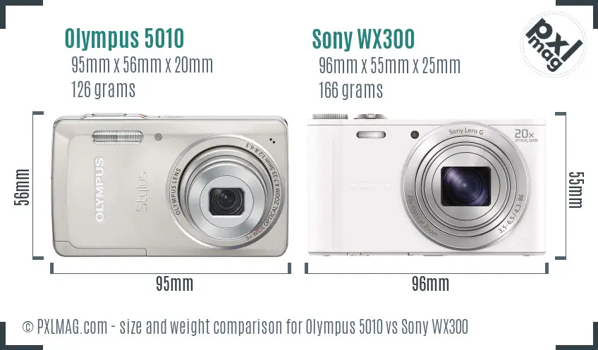 Olympus 5010 vs Sony WX300 size comparison