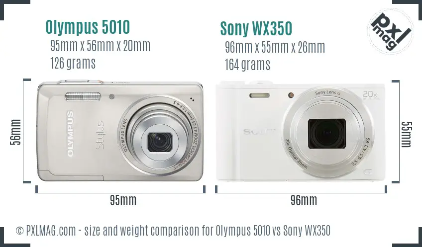 Olympus 5010 vs Sony WX350 size comparison