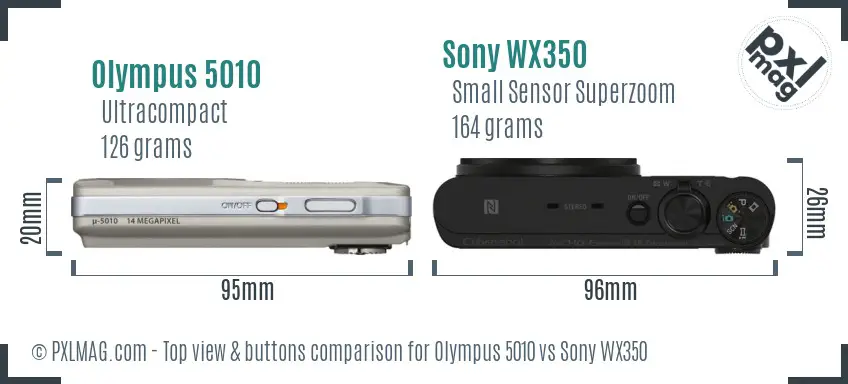 Olympus 5010 vs Sony WX350 top view buttons comparison