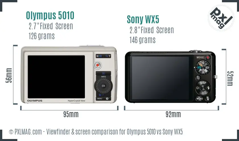 Olympus 5010 vs Sony WX5 Screen and Viewfinder comparison