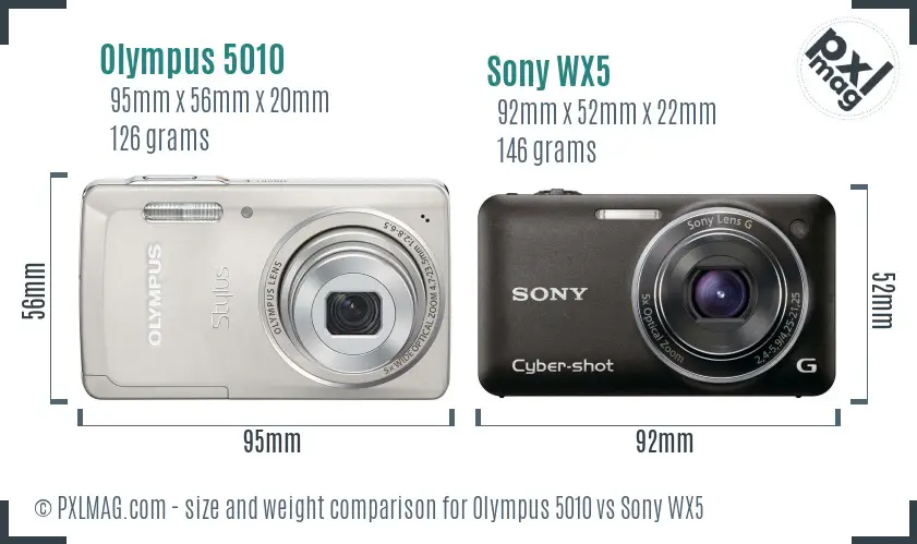 Olympus 5010 vs Sony WX5 size comparison
