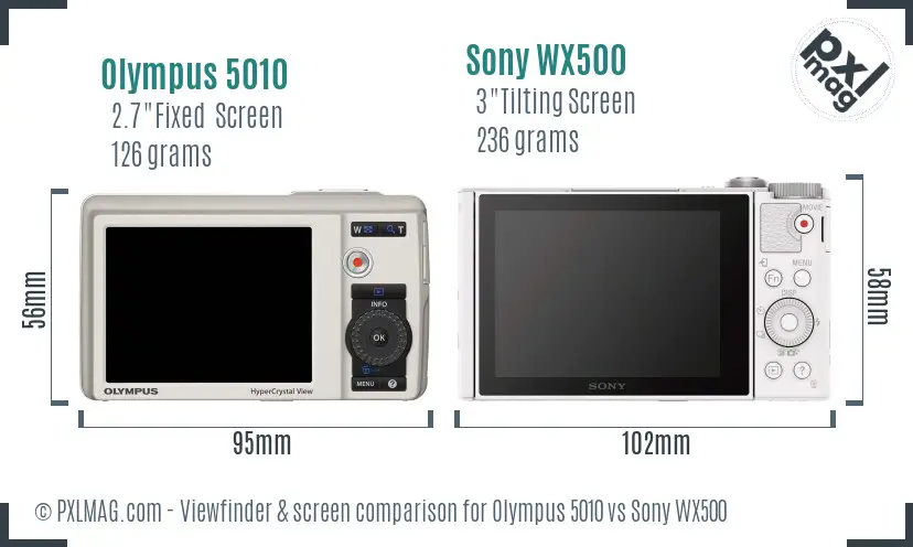 Olympus 5010 vs Sony WX500 Screen and Viewfinder comparison