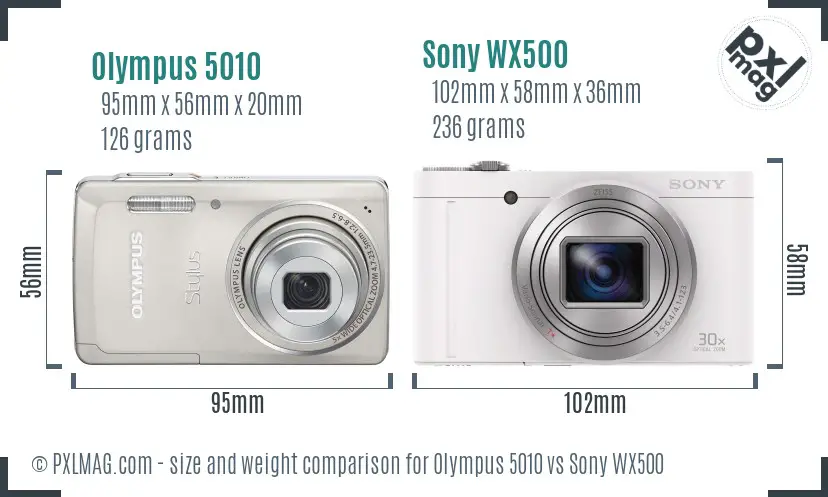 Olympus 5010 vs Sony WX500 size comparison