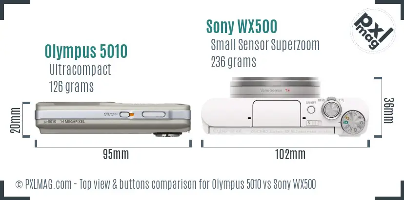 Olympus 5010 vs Sony WX500 top view buttons comparison