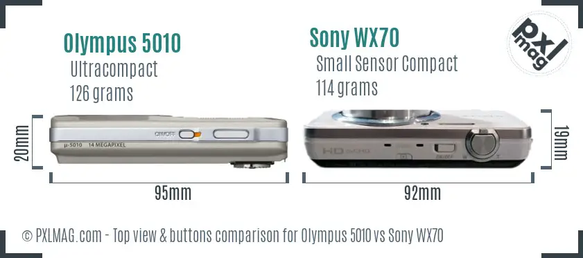 Olympus 5010 vs Sony WX70 top view buttons comparison