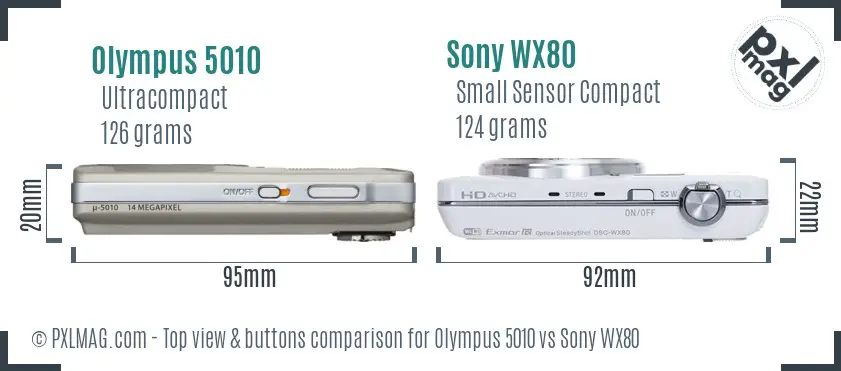 Olympus 5010 vs Sony WX80 top view buttons comparison