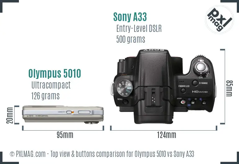 Olympus 5010 vs Sony A33 top view buttons comparison