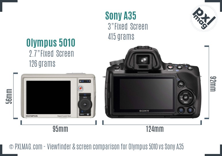 Olympus 5010 vs Sony A35 Screen and Viewfinder comparison