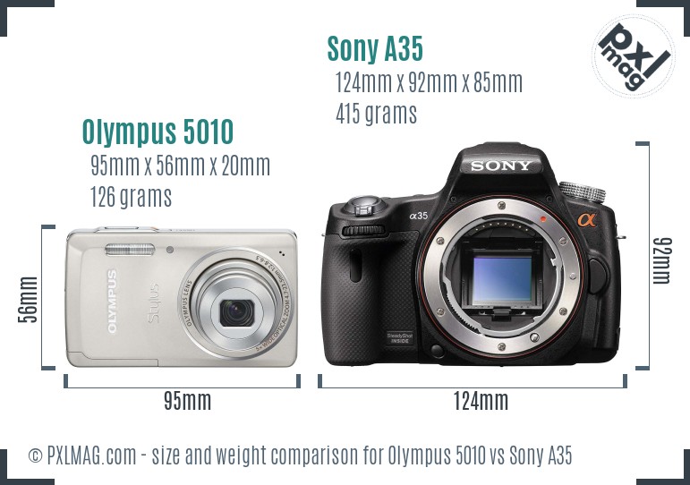 Olympus 5010 vs Sony A35 size comparison
