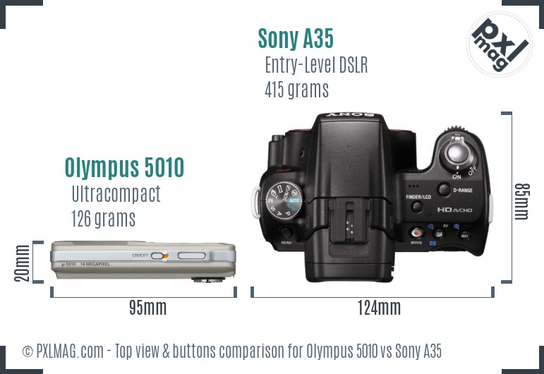 Olympus 5010 vs Sony A35 top view buttons comparison