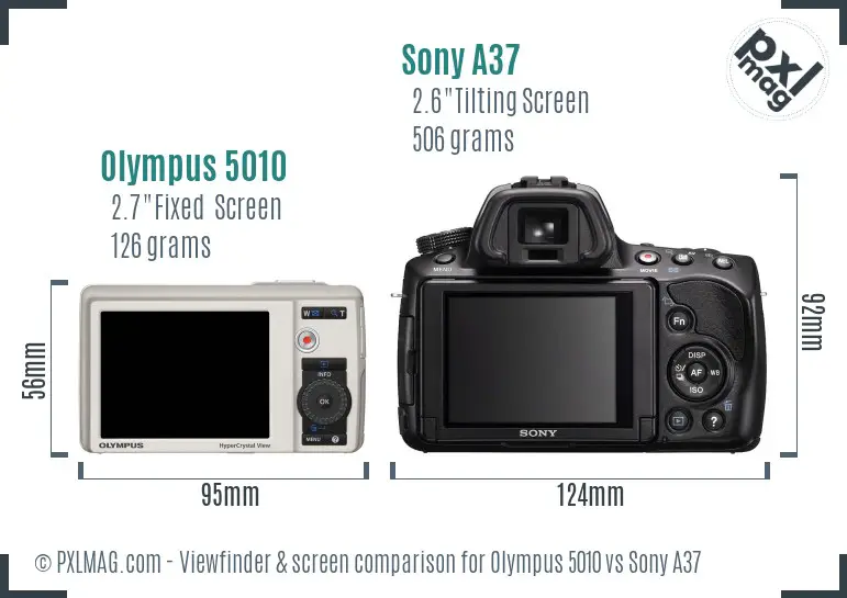 Olympus 5010 vs Sony A37 Screen and Viewfinder comparison