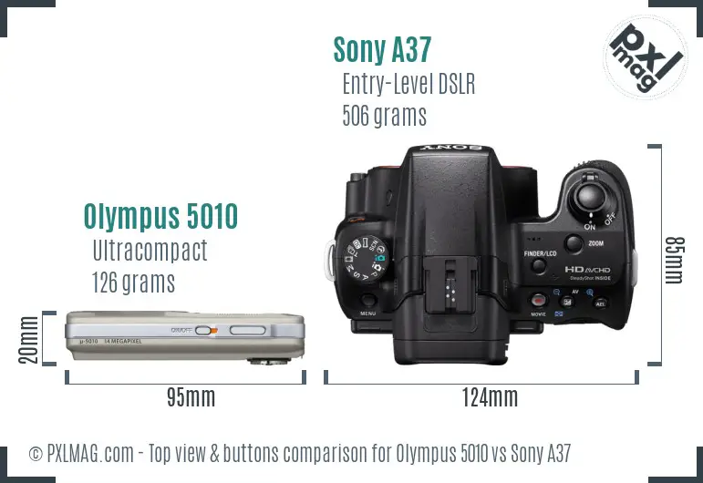 Olympus 5010 vs Sony A37 top view buttons comparison