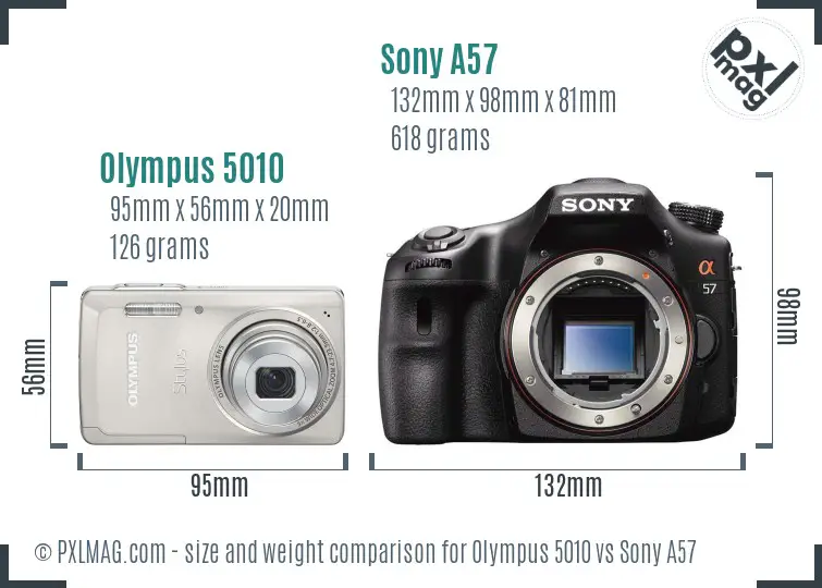 Olympus 5010 vs Sony A57 size comparison