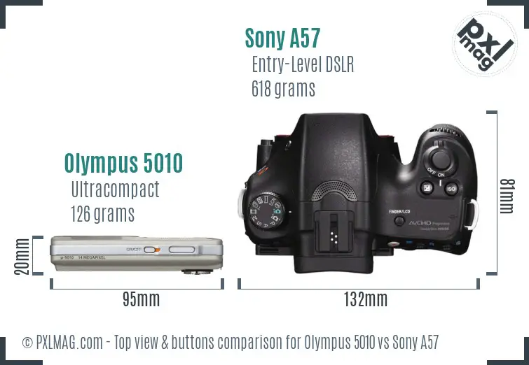 Olympus 5010 vs Sony A57 top view buttons comparison