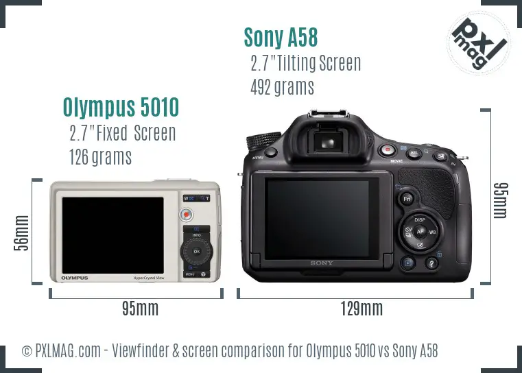 Olympus 5010 vs Sony A58 Screen and Viewfinder comparison