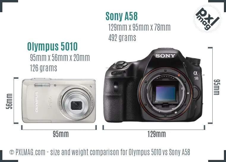 Olympus 5010 vs Sony A58 size comparison