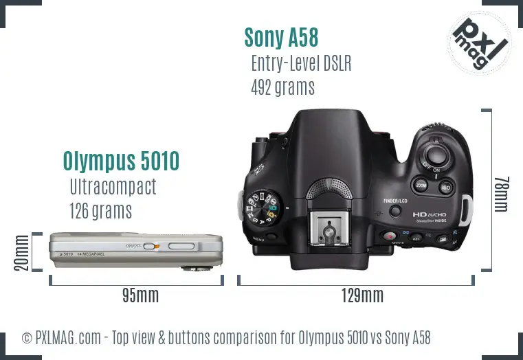 Olympus 5010 vs Sony A58 top view buttons comparison