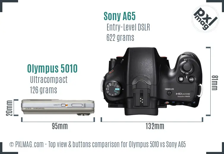 Olympus 5010 vs Sony A65 top view buttons comparison