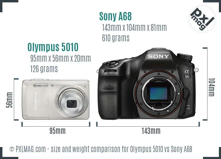 Olympus 5010 vs Sony A68 size comparison