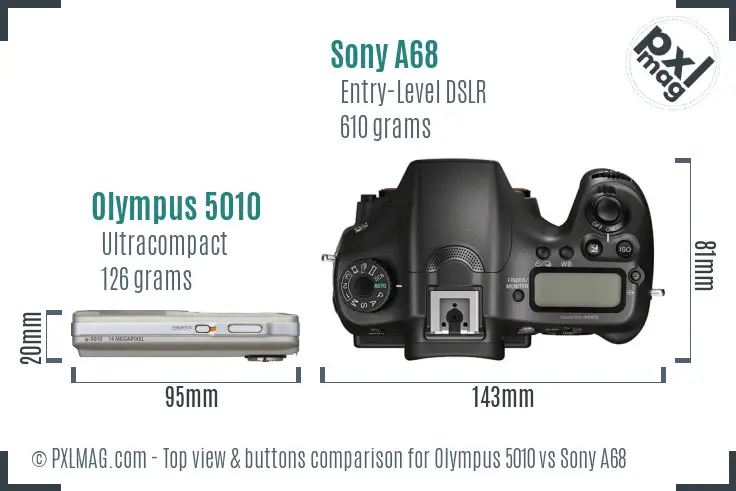 Olympus 5010 vs Sony A68 top view buttons comparison