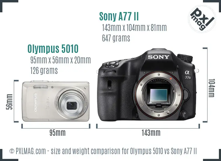 Olympus 5010 vs Sony A77 II size comparison