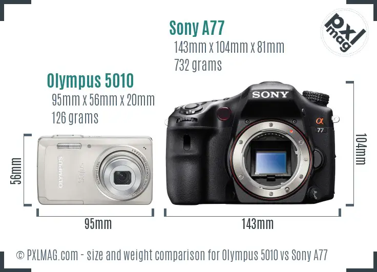 Olympus 5010 vs Sony A77 size comparison