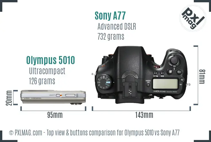 Olympus 5010 vs Sony A77 top view buttons comparison