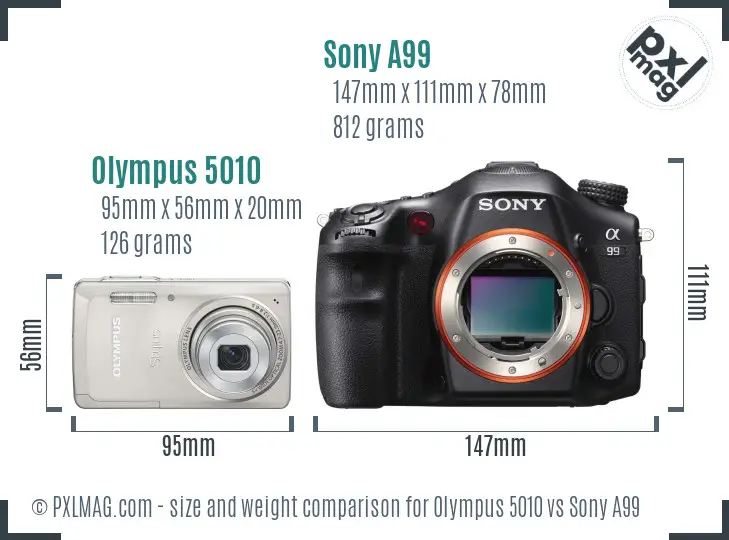 Olympus 5010 vs Sony A99 size comparison Olympus 5010 vs Sony A99 size comparison