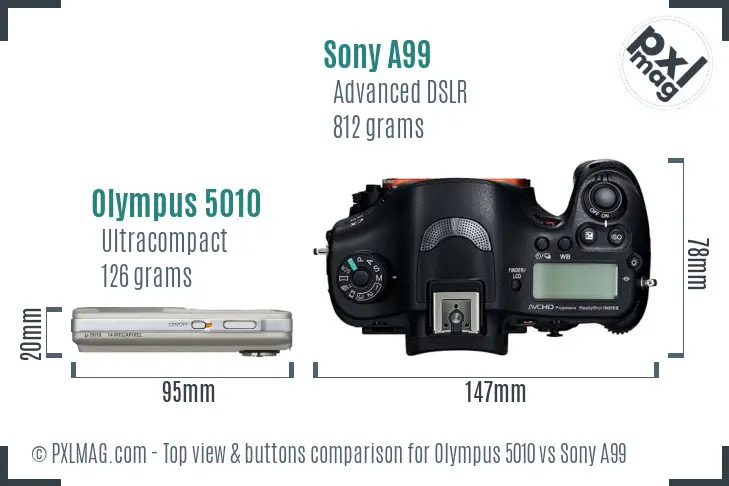 Olympus 5010 vs Sony A99 top view buttons comparison