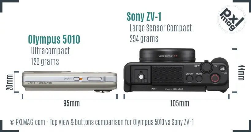 Olympus 5010 vs Sony ZV-1 top view buttons comparison Olympus 5010 vs Sony ZV-1 top view buttons comparison