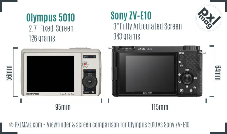 Olympus 5010 vs Sony ZV-E10 Screen and Viewfinder comparison