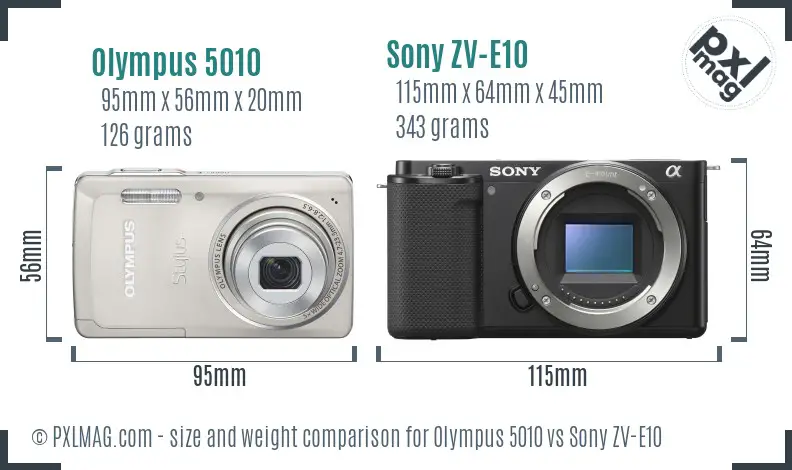 Olympus 5010 vs Sony ZV-E10 size comparison