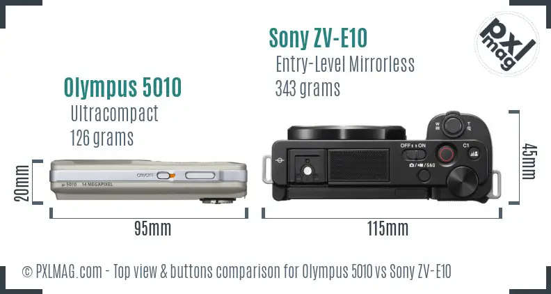 Olympus 5010 vs Sony ZV-E10 top view buttons comparison