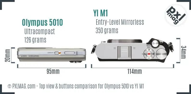 Olympus 5010 vs YI M1 top view buttons comparison