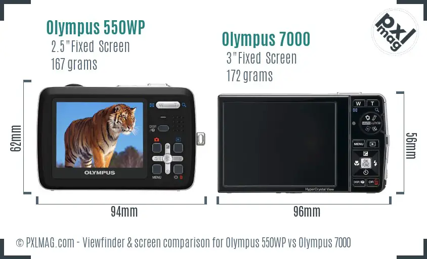 Olympus 550WP vs Olympus 7000 Screen and Viewfinder comparison